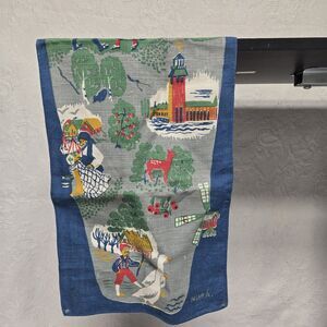 Vintage Table Runner Artist Inger A Colorful Swedish Print Collectible Retro